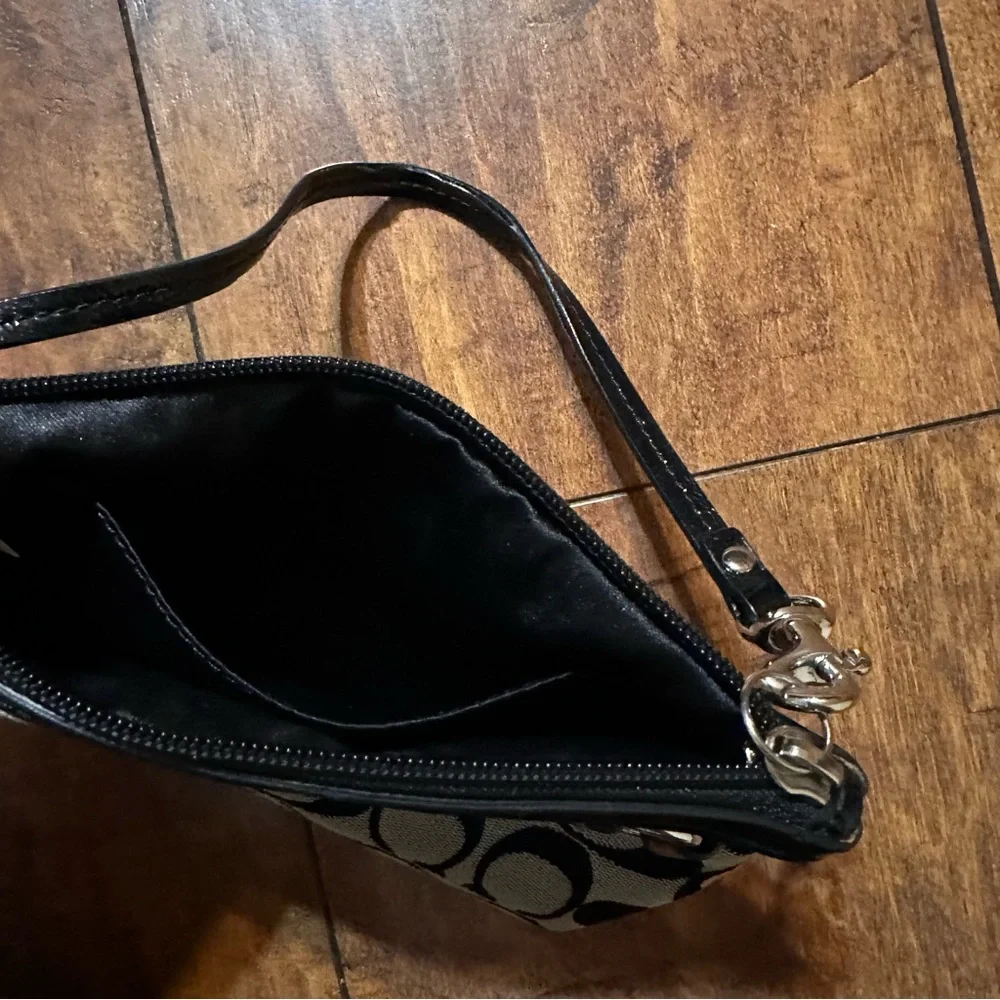 Coach black on grey monogram wristlet